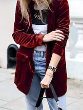 preiswerte Wintermäntel-Damen Freizeitjacke Samtblazer Bequem Atmungsaktiv Tasche Lässig Einfach Urlaub Straße Lässig Alltagskleidung Offene Vorderseite Regulär Umlegekragen Normale Passform Langarm Oberbekleidung Blau