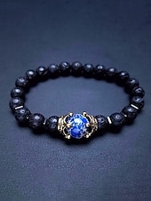 economico Gioielli da uomo-Bracciale da uomo in pietra naturale – design regolabile con perline e dettaglio a corona, disponibile in più colori, perfetto per l'abbigliamento casual e per le occasioni speciali