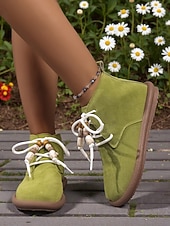 abordables Botines-Botines verdes de mujer con cordones de cuentas: botines chukka bohemios planos para caminar, viajar y lucir en primavera con estilo escolar.