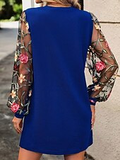 cheap Mini Black Dress-Women's Mini Dress Casual Dress T Shirt Dress Tee Dress Print Dress Modern Daily Outdoor Vacation Regular Fit Floral Long Sleeve Crew Neck Blue Black Apricot Summer Spring