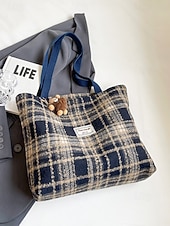 Недорогие Сумки с ручками сверху и шопперы-Женские рождественские клетчатые сумки-шопперы – большие и маленькие размеры, полиэстеровая ткань с помпонами, праздничный стиль для предпраздничного шопинга и подарков