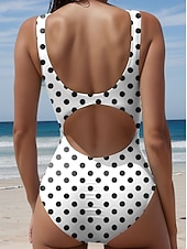ieftine Costume Întregi-Costum de baie pentru femei 1 piesă subțire monokini colorat tăietură înaltă control al burticii talie înaltă subțire fără spate vacanță vintage grafic buline guler în U fără mâneci
