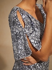 economico Abiti con paillettes-Per donna Abito maxi Tubino Abito a sirena Elegante Spalle scoperte Festa serale Paillettes Pizzo Ricamato Vestibilità regolare Floreale Mezza Manica Scollo a V Grigio