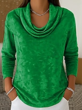 זול טי-שירט פשוטה-בגדי ריקוד נשים חוּלצָה טי שירטס דפוס שכבות צבע אחיד גראפי אלגנטית וינטאג' אופנתי שרוול ארוך צוואר בדוגמת דרפה חולצות רגילות יומי ליציאה סוף שבוע פול ורוד מסמיק אודם חום תלתן סתיו חורף