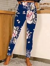cheap Graphic Leggings-Women's Leggings Cozy Leggings Vacation Casual Full Length High Waist Floral Printing Comfortable Stretchy Casual Daily Vacation Navy Black Yellow Fuchsia Summer Spring Fall Regular Fit