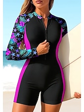 tanie Rash guardy One Piece-Damskie Średnie Standardowy Docieplacze Jednoczęściowy strój do surfingu Strój kąpielowy Kwiaty Kwiatowy Tropikalny Zapiąć na zamek błyskawiczny z wbudowanym biustonoszem Wyjmowane wkładki Ochrona