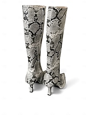 cheap Fashion Boots-Women&#039;s Snakeskin Print Knee-High Boots, Pointed Toe, Kitten Heel Boots for Casual and Night Out Styling