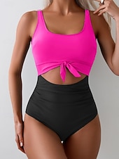 preiswerte Einteilige Badeanzüge-Damen Einteiler Badeanzug Sexy Cutout Monokini Bauchkontrolle Hohe Taille Slim Rückenfrei Urlaub Strandbekleidung Polka Dot Farbblock U-Ausschnitt Ärmellose Bademode