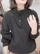 preiswerte Einfache Kapuzenpullover-Damen Pullover Sweatshirt Knöpfe Einfach Lässig Langarm Rollkragen Normale Oberteile Straße Alltagskleidung Schwarz Weiß Rote Purpur Grün Herbst Winter