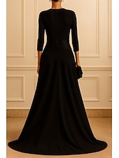 Недорогие Платья в обтяжку для вечера-Футляр В пол Вечернее платье Бальное платье с верхней юбкой Элегантный стиль Высокий раскол Рукав 3/4 Вырез под горло Свадьба Официальные Стретч-креп с Плиссировка