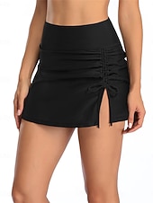 お買い得  ビキニボトムス-ウィメンズ ストレッチ ボクサーショーツ 水着 スカート付き ストレッチ ボクサーショーツ スカート ハイウエスト バケーション ビーチウェア 無地 ノースリーブ 水着