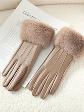 お買い得  レディース手袋-女性用フェイクファー手袋 - 柔らかくて心地よいフェイクレザー素材、複数の色から選択可能、クリスマス、パーティー、アウトドア活動のためのスタイリッシュで暖かい冬のアクセサリー