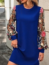 cheap Mini Black Dress-Women's Mini Dress Casual Dress T Shirt Dress Tee Dress Print Dress Modern Daily Outdoor Vacation Regular Fit Floral Long Sleeve Crew Neck Blue Black Apricot Summer Spring