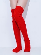 cheap Women's Socks-Women's Acrylic Knit Over-the-Knee Socks - Soft, Warm, Perfect for Christmas, Available in Multiple Sizes