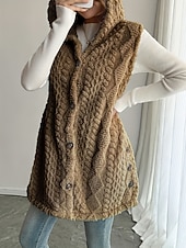 זול ווסט-בגדי ריקוד נשים אפוד פליסה וסט נוח נושם כפתורים יום יומי אחיד חופשה רחוב קזו'אל לבוש יומיומי חזה יחיד ארוך עם קפוצ'ון רגיל ללא שרוולים הלבשה עליונה פול שחור לבן אביב סתיו