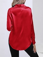 abordables Blouses Unies-Femmes Chemise Elegant Haut en satin Chemisier Boutons Uni Élégant ancien manche longue Col de chemise Hauts Réguliers Fête Sortir Jaune Rouge Bleu Roi Rose Gris Été Printemps