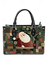 billiga Grafiska tryckväskor-Julväska för kvinnor - konstläder, designad med jultomte och snögubbe, presentväska för kvinnor, handväska för julen, perfekt för fester och vinterutflykter