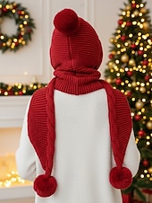 رخيصةأون قبعات نسائية-وشاح نسائي محبوك بغطاء للرأس لعيد الميلاد - مبطن بالصوف المريح، مع تفاصيل بوم بوم، وخيارات متعددة الألوان لأزياء الشتاء، مثالي كهدية في العطلات والأنشطة الخارجية