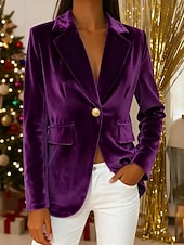 halpa Naisten päällysvaatteet-Womens Puku Sametti Blazer Lämmin Avoin Edessä Tyylikäs Muoti Kimallus Yksivärinen Virallinen Häät Juhlavuosi Pitkä Kaulus Vakiokoko Pitkä Hihainen Sininen Musta