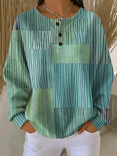 economico Felpe a Strisce e Geometriche-Per donna Felpa Pullover Geometrico A righe Casual Manica Lunga Girocollo Top Regolari Casuale Abbigliamento Quotidiano Blu Viola Verde Autunno
