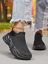 billige Sneakers til kvinner-Knallrøde slip-on-sko til dame med pustende strikk – lette og komfortable joggesko for hverdagsaktiviteter, reiser og uformelle utflukter