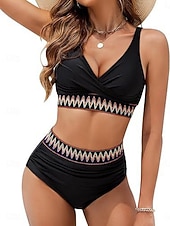 ieftine Seturi de bikini-Costum de baie pentru femei bikini cu 2 piese cu umeri cu arcuri subțire fără spate de vacanță pentru plajă solid decolteu în V fără mâneci