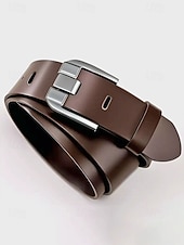 abordables Cinturones de hombre-Cinturón de piel auténtica para hombre – diseño clásico con hebilla de acero inoxidable, perfecto para regalos de Navidad y para uso diario.