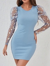 cheap Plain Dress-Women's Mini Dress Sheath Dress Modern Outdoor Vacation Going out Regular Fit Plain Long Sleeve Crew Neck Black White Pink Light Blue Spring Fall