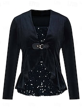 זול חולצות חלקות-בגדי ריקוד נשים חולצה פאייטים טלאים מתנפנפת צבע אחיד מסוגנן יום יומי שרוול ארוך צווארון עגול קצר צווארון V חולצות רגילות יומי שחור תלתן אפור אביב סתיו חורף