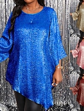 abordables T-shirt uni-Nouvel An Femmes Chemise ancien Tropical Élégant Hauts Longs robe demoiselle d honneur Tenue de soirée Fête Rose Claire Rouge Bleu Roi Bleu Ciel Dorée Automne Hiver