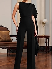 preiswerte Overalls für Mütter-Overalls Bodenlang Brautmutterkleid Ärmellos Rundhalsausschnitt Elegant Einfach Formell Hochzeitsgast Stretchstoff mit Einfarbig