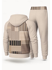 Недорогие спортивные костюмы-Муж. Толстовка Спортивный костюм Спортивный костюм из двух частей Кулиска Застегнуться Геометрия Наборы одежды Осень Зима Хаки Назначение На открытом воздухе Путешествия Легкость Мода Длинный рукав
