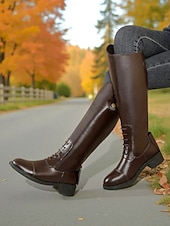 economico Stivali da cavallo-stivali da equitazione marroni alti fino al ginocchio da donna – stivali stringati in similpelle in stile equestre vintage per l'autunno, passeggiate all'aperto e abiti da campagna