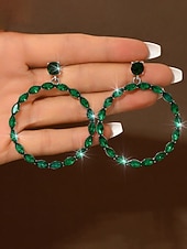 economico Orecchino da donna-orecchini da donna con cristalli color smeraldo - lussuosi pendenti di strass &amp;modelli di cerchi per feste glamour ed eventi serali
