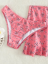 tanie 3-częściowy zestaw bikini-Strój Kąpielowy Damski Bikini 3 Częściowy Z Spódnicą Smukły Bez Pleców Letni Strój Plażowy Kwiatowy Sznurek Bez Rękawów