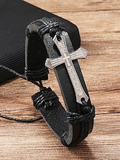 halpa Miesten korut-Miesten keinonahkainen ristirannekoru, säädettävä koko, kestävä ja tyylikäs, sopii erinomaisesti arkeen ja vapaa-aikaan