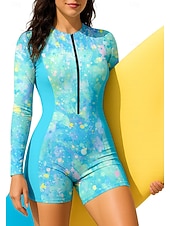 levne Rash guardy One Piece-Dámské Ochrana proti vyrážce Plavky Boyleg Květinový Zapni Vyjímatelné vycpávky Přední zip UV ochrana proti slunci UPF50+ Ultra lehký (UL) Dlouhý rukáv Plavky Ochrana proti vyrážce Surfování Plážov
