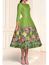  Linea ad A Lunghezza al pavimento Perline ricamate Abito Formale Abito da madre della sposa Abito da Sera Abito da ballo con sopragonna Abito formale Elegante Brillanti Floreale Manica 3/4 Girocollo