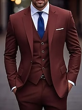 Χαμηλού Κόστους Ανδρικά Κλασικά Σακάκια-Ανδρικά Σακάκι+Γιλέκο+Παντελόνι Μπλέιζερ Στολές Επιχείρηση Κοκτέιλ Πάρτι Γαμήλιο Πάρτι 3 Κομμάτια Μοντέρνα Καθημερινό Άνοιξη Φθινόπωρο Πολυεστέρας Σκέτο Τσέπη Κουμπιά Άνετο Σταυρωτό Χρωματιστή ζακέτα