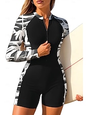 Χαμηλού Κόστους Rash Guards One Pieces-Γυναικεία Προστατευτικά Ολόσωμη φόρμα για σέρφινγκ Μαγιό Γεωμετρικό Τροπικό Αποκλεισμός χρωμάτων Κουμπώσου με ενσωματωμένο σουτιέν Αφαιρούμενη επένδυση Προστασία από τον ήλιο UV UPF50