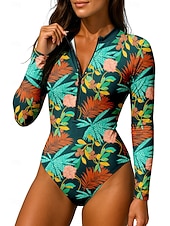 abordables Rash Guards de Una Pieza-Mujer Camiseta Protección Solar Surf Flores UPF50+ Secado rápido Ligero Manga Larga Body Camiseta de Baño Surf Playa Deportes acuáticos Verano