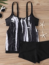 baratos Tankinis-Tankini Feminino de Biquíni 2 Peças com Cintura Alta Controle de Barriga Cintura Alta Slim Costas Nuas Roupas de Praia de Férias Gráfico Floral com Decote U Sem Mangas