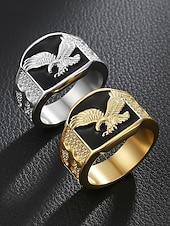 voordelige Heren sieraden-herenring van roestvrij staal met adelaarsmotief, zwart geëmailleerd ontwerp met gouden en zilveren afwerking, modieuze statementring, perfect voor casual of formele gelegenheden