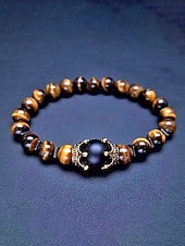 economico Gioielli da uomo-Bracciale da uomo in pietra naturale – design regolabile con perline e dettaglio a corona, disponibile in più colori, perfetto per l'abbigliamento casual e per le occasioni speciali