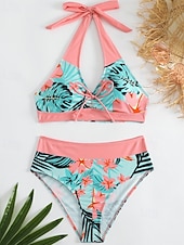 economico Tankini-Per donna Costumi da bagno Due pezzi Birichino Costume da bagno Senza schiena Vacanza Abbigliamento da Spiaggia Floreale All'americana Senza Maniche Costumi da bagno