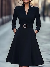 levne Jednoduché šaty-Dámské Mini šaty Černé šaty Plášťové šaty Elegantní Módní Moderní Denní Kancelář Dovolená Běžný Bez vzoru Dlouhý rukáv Do V Černá Bílá Fialová Tmavomodrá Jaro Podzim Zima