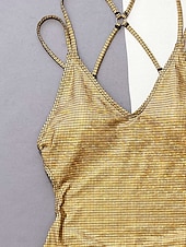 זול בגדי ים חלק אחד-בגד ים חד חלקי לנשים עם חיתוך סקסי בדגם מנוקד מחמיא של הבטן גבוה במותן לבילוי בחוף עם עיצוב צבע אחיד ופתיחת גב לאחור ללא שרוולים