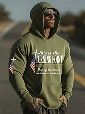 preiswerte Flagmuster-Herren Kreuz Amerikanische Flagge Kapuzensweatshirt Pullover-Hoodie Lässiger Hoodie Pullover Mode Täglich Urlaub Lässig Vintage-Retro Mit Kapuze Urlaub Streetwear Festival Blau Schwarz Weiß Rote Grün