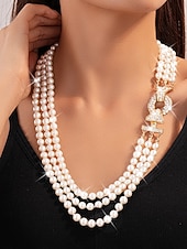 abordables Mariage ACC-collier de perles à plusieurs rangs pour femme &amp;Ensemble de bijoux en strass - élégant collier et bracelet multi-rangs pour les fêtes et le réveillon du Nouvel An &amp;événements spéciaux en soirée