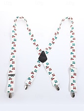 abordables Corbatas y pajaritas para hombres-Tirantes navideños para hombre – poliéster elástico con diseño de pan de jengibre y bastones de caramelo, estilo festivo para fiestas y celebraciones navideñas.